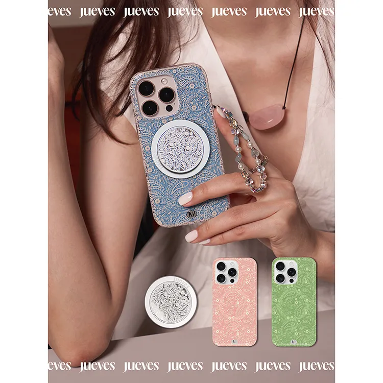 JUEVES星期四腰果花磁吸壳iphone16promax手机壳带支架苹果15prom