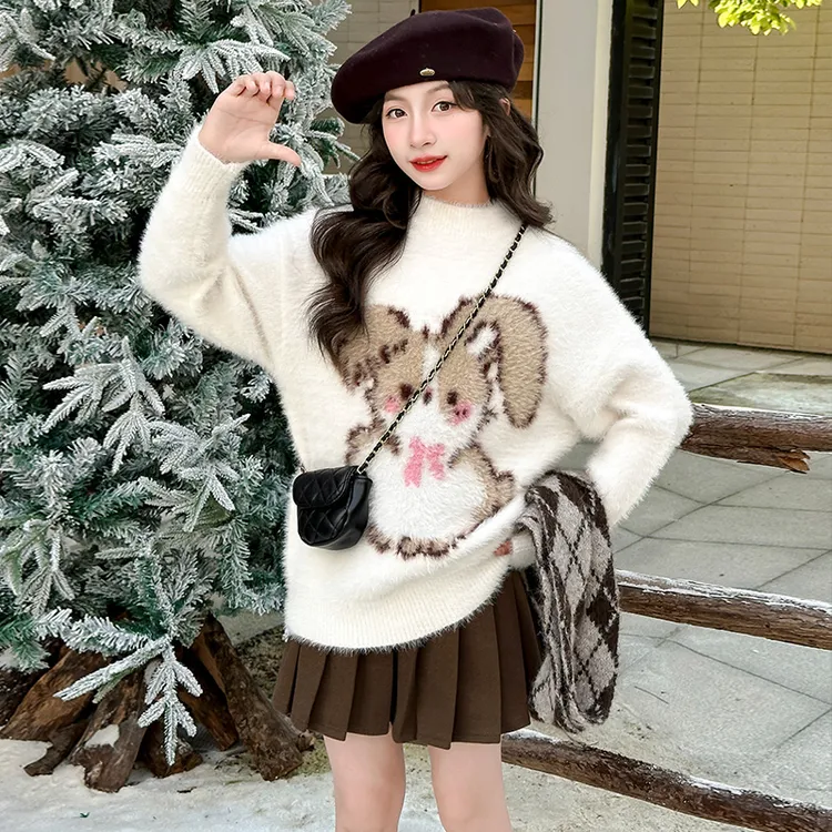 女童毛衣水貂绒2025新款秋冬装洋气儿童装大童冬季加绒加厚打底衫