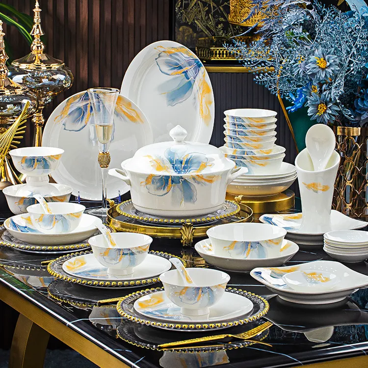 流金岁月2025年新款景德镇骨瓷餐具碗碟筷套装家用乔迁新居礼品