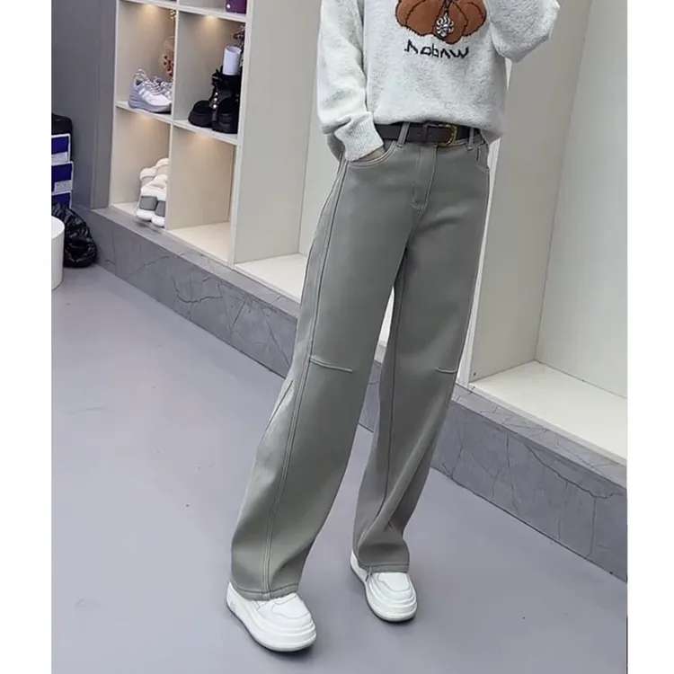 2025秋冬新款牛仔裤大码显瘦窄版直筒拖地裤遮肉时尚减龄阔腿裤女