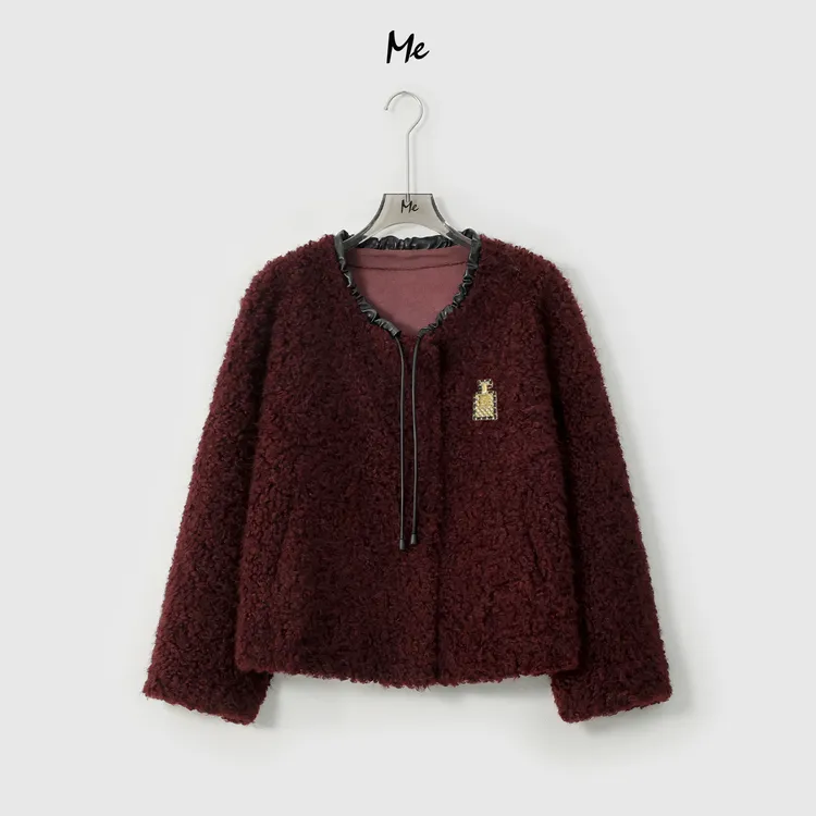 ME【珊瑚泰迪】OS茧型穿绳工艺御寒保暖时尚百搭毛毛外套MESA4438