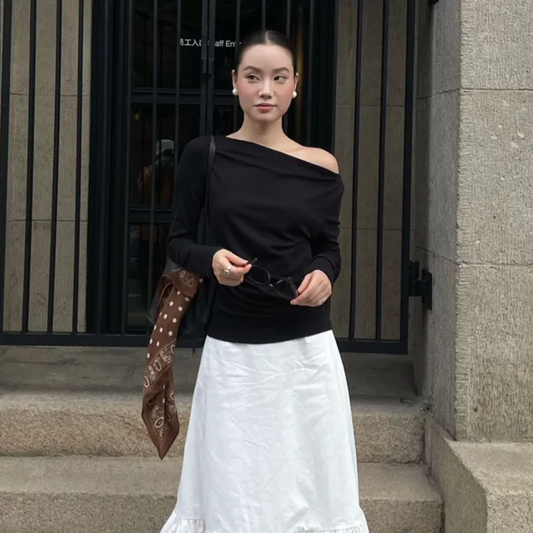 PURITYYH小众韩系极简休闲百搭长袖一字领背心内搭气质打底女T恤
