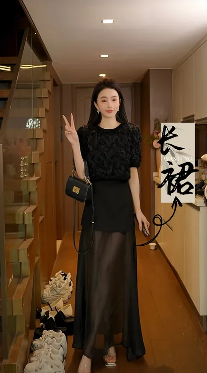 磊磊LEILEI【云纱漫舞】长裙重工原创双面料拼接网纱长裙#88103