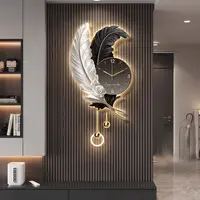 羽毛电视背景墙装饰画轻奢客厅钟表挂画高级感创意格栅壁画挂件