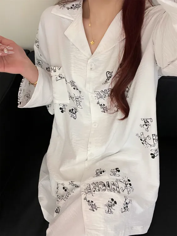 【白色米奇】卡通印花开衫睡衣女秋冬季新款甜美家居服套装外穿