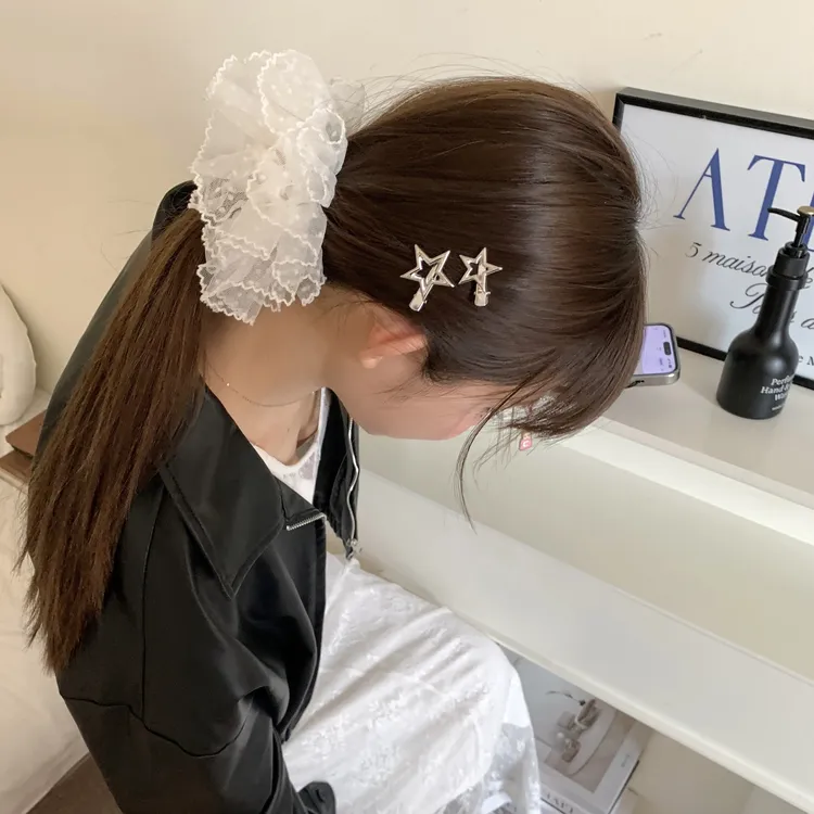 韩系白色波点网纱大肠发圈女丸子头扎头头绳橡皮筋高马尾发绳头花
