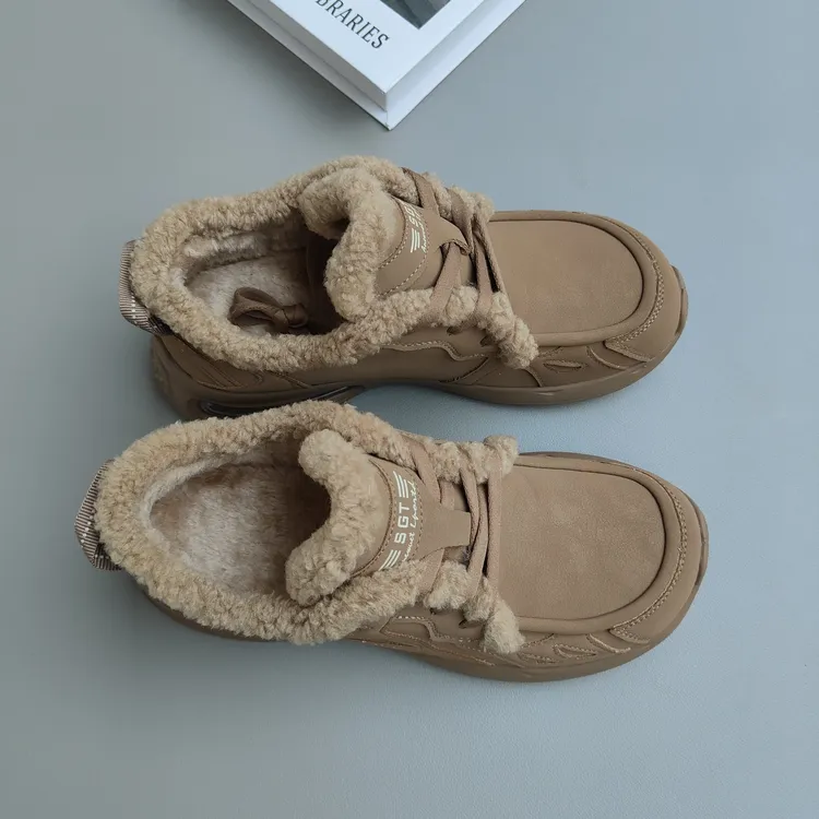 汇尚步女鞋勃肯休闲毛毛鞋2025冬季新款雪地靴平底加绒保暖棉鞋