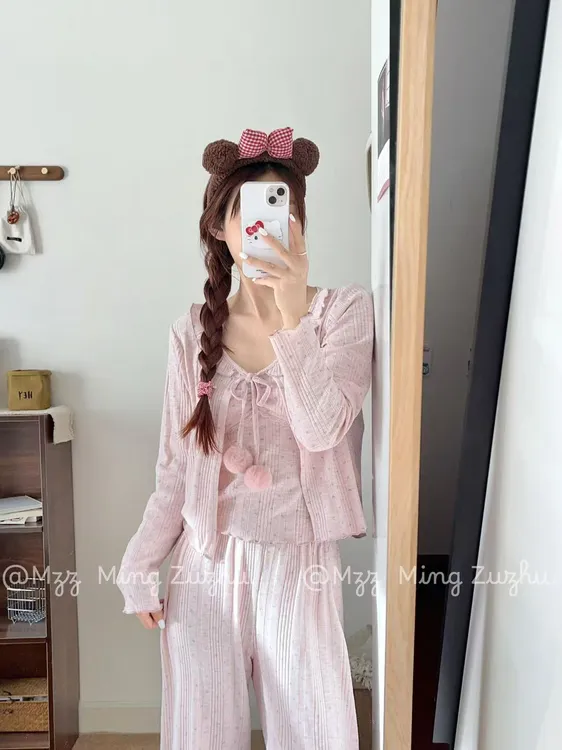 睡衣女款爆款2025新款莫代尔甜心粉纯欲风带胸垫高级感家居服套装