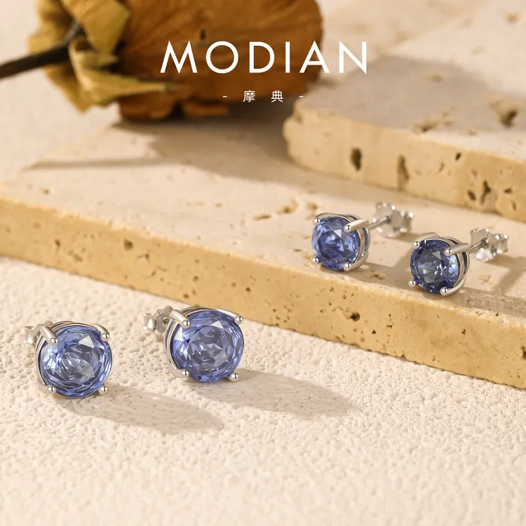 MODIAN/摩典 925银耳饰 日韩Chic风坦桑色玫瑰切仿钻单钻耳钉男女