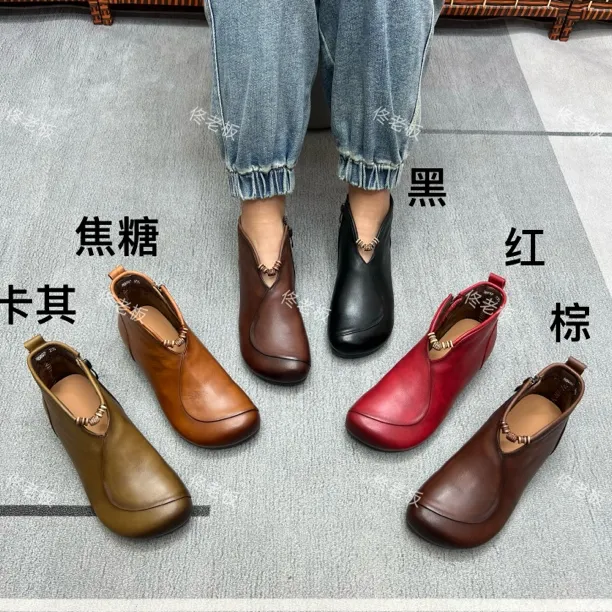 697 纯皮软底时尚擦色简约舒适百搭手工复古短靴
