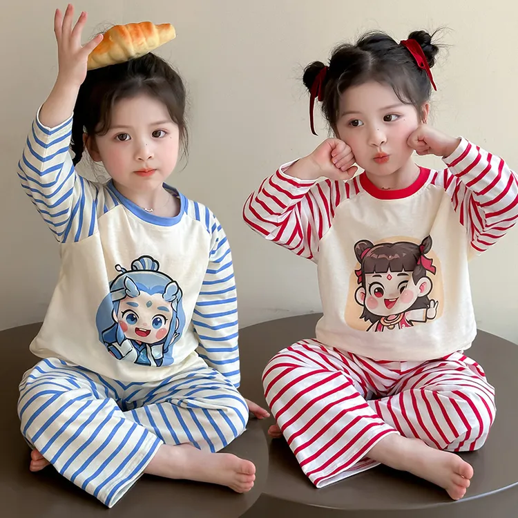 儿童春秋季全棉家居服2025新款男女童春款防着凉卡通套头睡衣套装