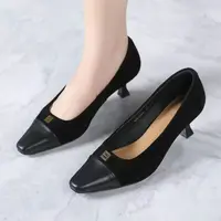 C6756  黑色 时尚方头舒适猫跟2025新款浅口女单鞋