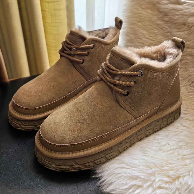系带男士保暖时尚雪地靴牛皮羊毛厚底雪地靴东北过冬大棉鞋 N9808