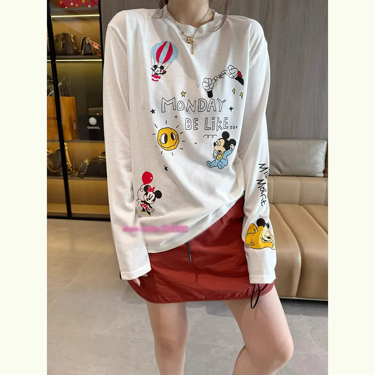 高级感欧货卡通印花冰丝防晒长袖T恤女2025春夏新款显瘦罩衫上衣