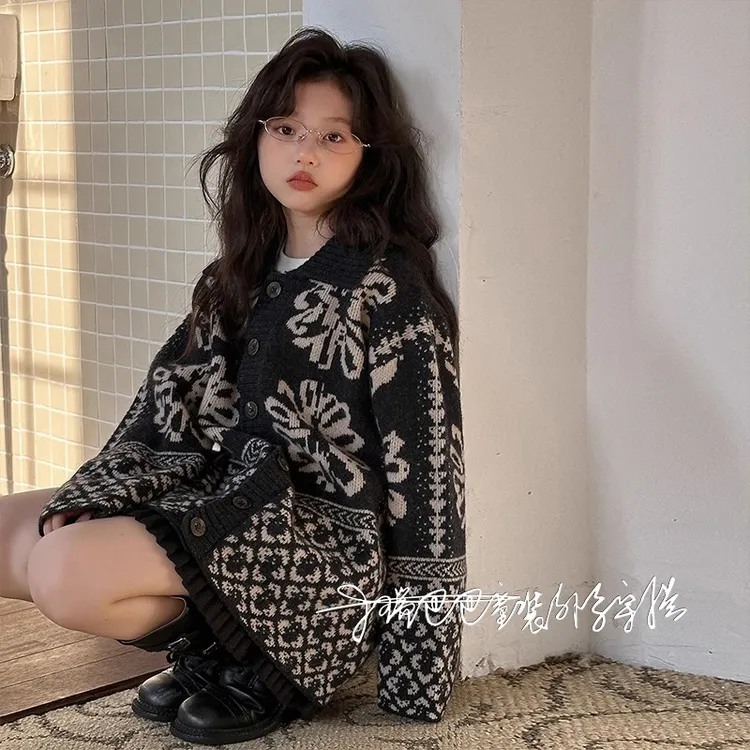 儿童开衫外套2025新款女大童秋季超好看针织衫女孩春秋慵懒风毛衣