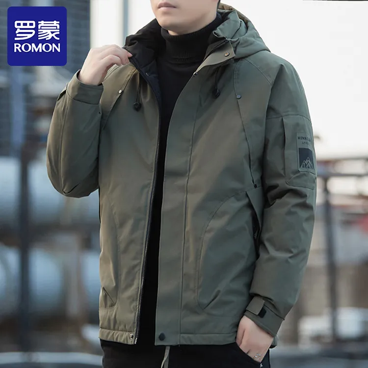 Romon/罗蒙冬季加棉加厚棉服男士连帽时尚休闲防风保暖冲锋衣外套