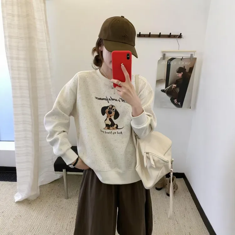 秋季圆领卡通女士卫衣女2025新款爆款小个子无帽短款上衣韩系早秋