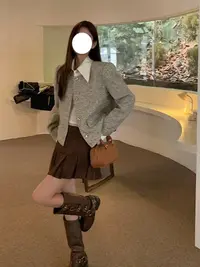 宽松秋季小香风长袖圆领设计感小众爆款气质短外套厚款毛呢A25349