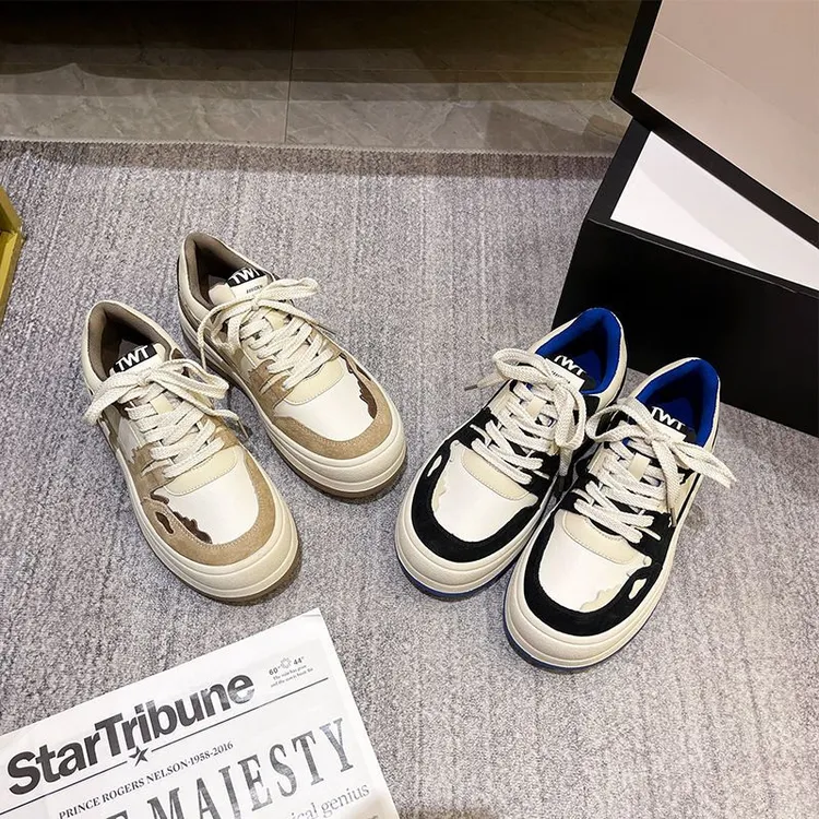 厚底休闲健步胶粘常规休闲板鞋板鞋拼色鞋子ol运动