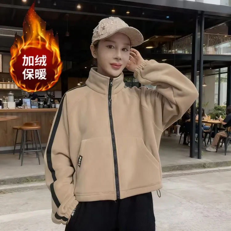 伴月女王1017原创新款开衫加绒加厚长袖外套潮牌宽松大版型气质