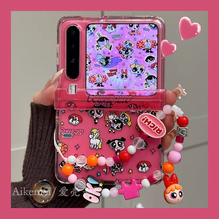 适用华为PuraX折叠屏手机壳pocket2玫红飞天女警novaFlip中轴保护