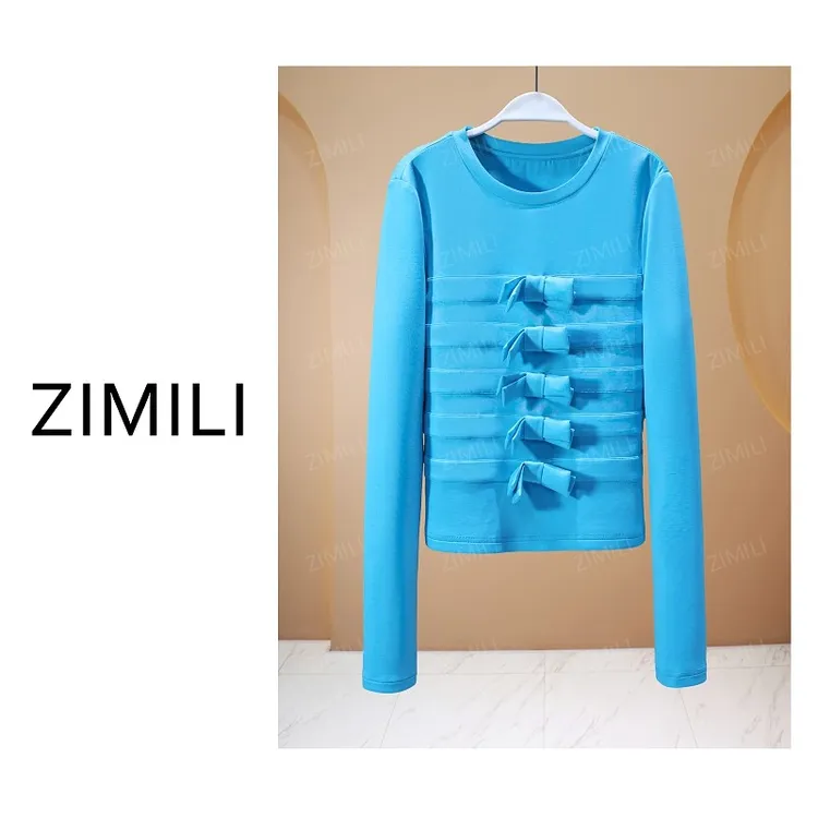 【亮哥女装】2025秋冬新品法蓝贴布圆领高弹打底上衣10060-A4