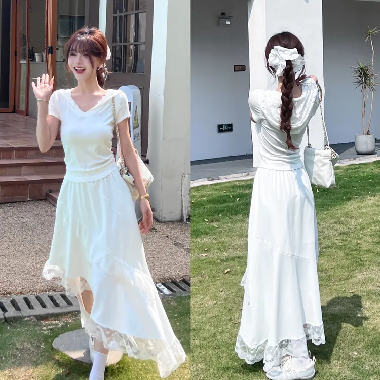 《芭蕾精灵》设计感多层花边蕾丝显瘦不规则半身群#8589