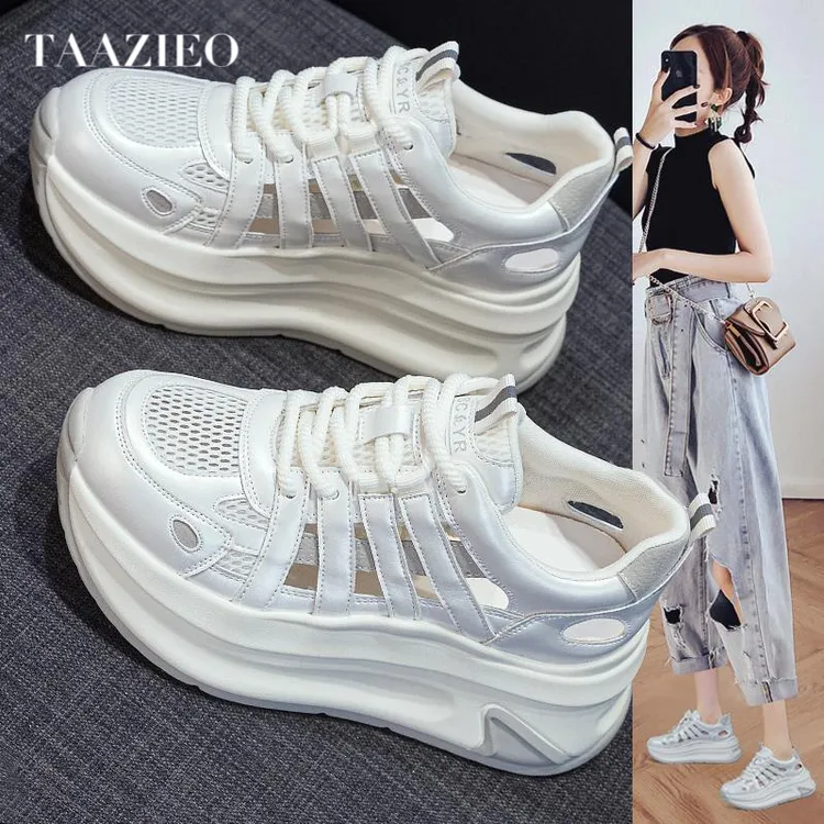 TAAZIEO镂空老爹鞋女2025新款百搭爆款夏季百搭透气包头运动厚底