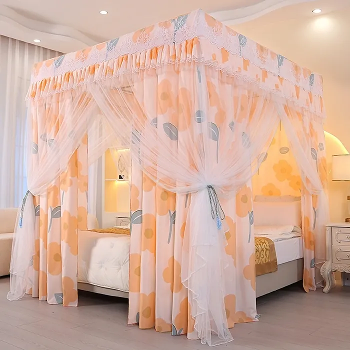 单床帘家用卧室加厚全封闭一体公主风三开门遮光防蚊落地蚊帐冰