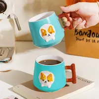 手绘小Q陶瓷杯咖啡杯早餐牛奶杯家用可爱喝水杯情侣杯可爱萌趣杯