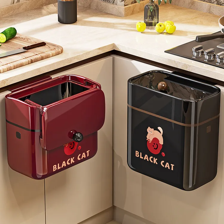 家用厨房壁挂方形垃圾桶带盖2025新款悬挂式免弯腰卫生间纸篓柜门