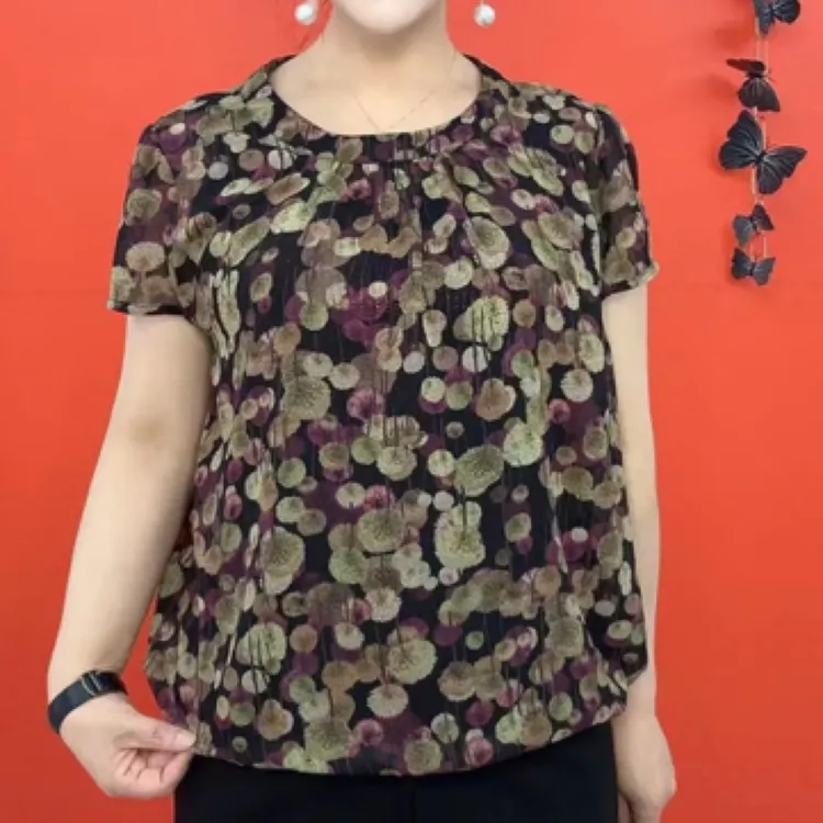 大码夏季薄款简约潮流休闲宽松圆领短袖开衫妈妈上衣小衫