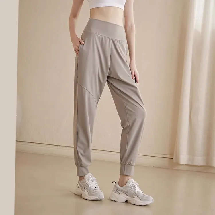 大码胖妹妹健身瑜伽服宽松高腰遮肉显瘦户外运动速干束脚九分裤