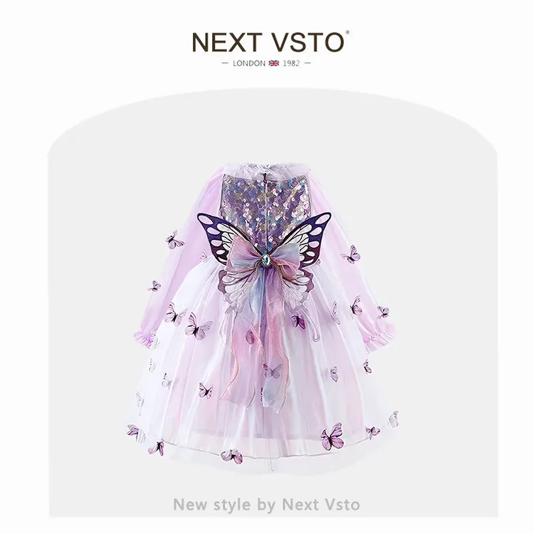 英国NEXT VSTO女童连衣裙秋装儿童蝴蝶背心裙小女孩网纱公主裙