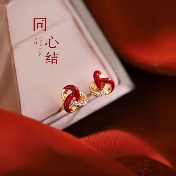 足银耳饰 999银针同心结耳钉小众高级本命年耳环2026马过新年耳饰