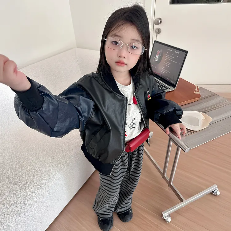 女童皮衣套装2025新款女孩秋季韩系潮酷外套儿童洋气时髦炸街穿搭