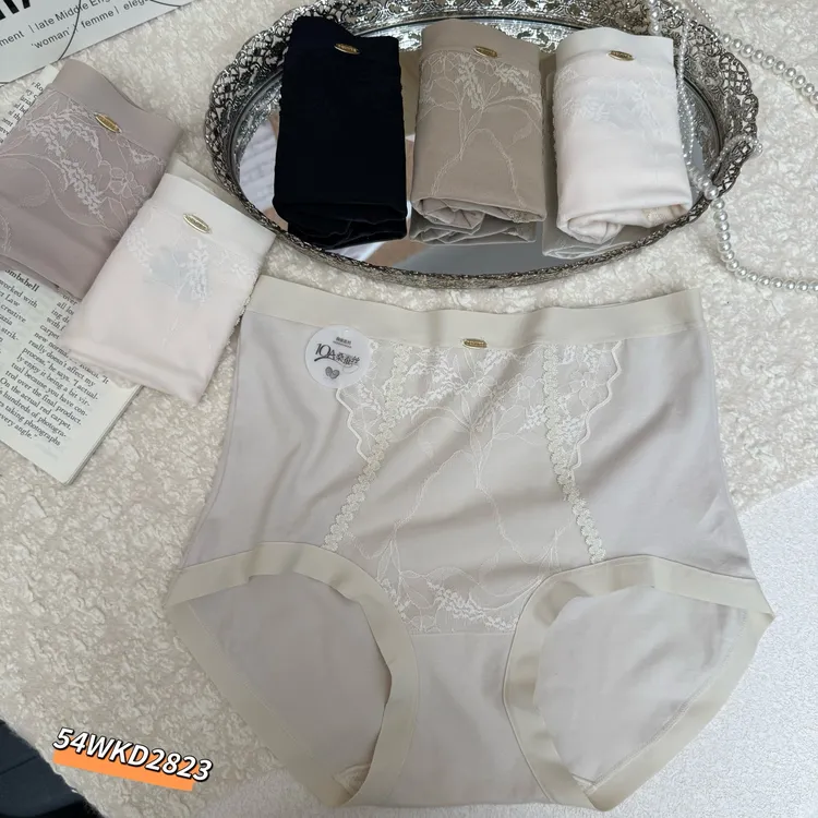 3条装 冬季雪 中高腰磨毛莫代尔蕾丝拼接透气舒适柔软女士内裤