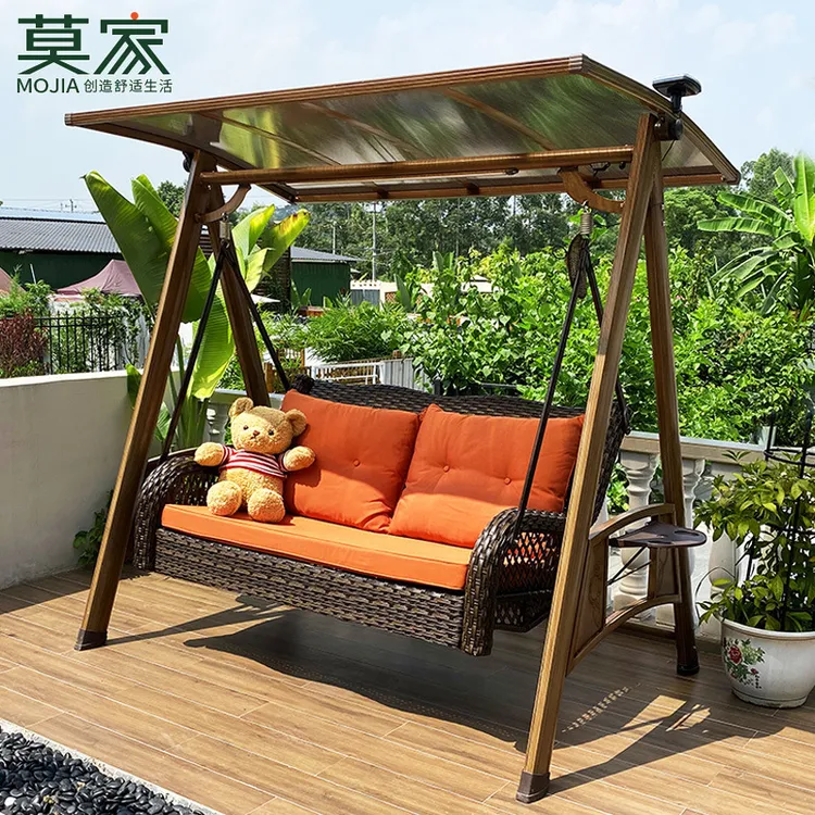 莫家户外秋千吊椅藤椅室外庭院露台防雨铝合金双人太阳能秋千摇椅