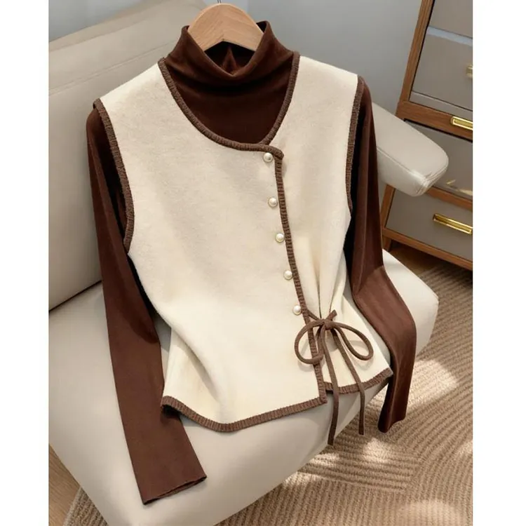 2025秋季新款时尚显瘦气质网红高档洋气女长袖内搭打底衫马甲套装