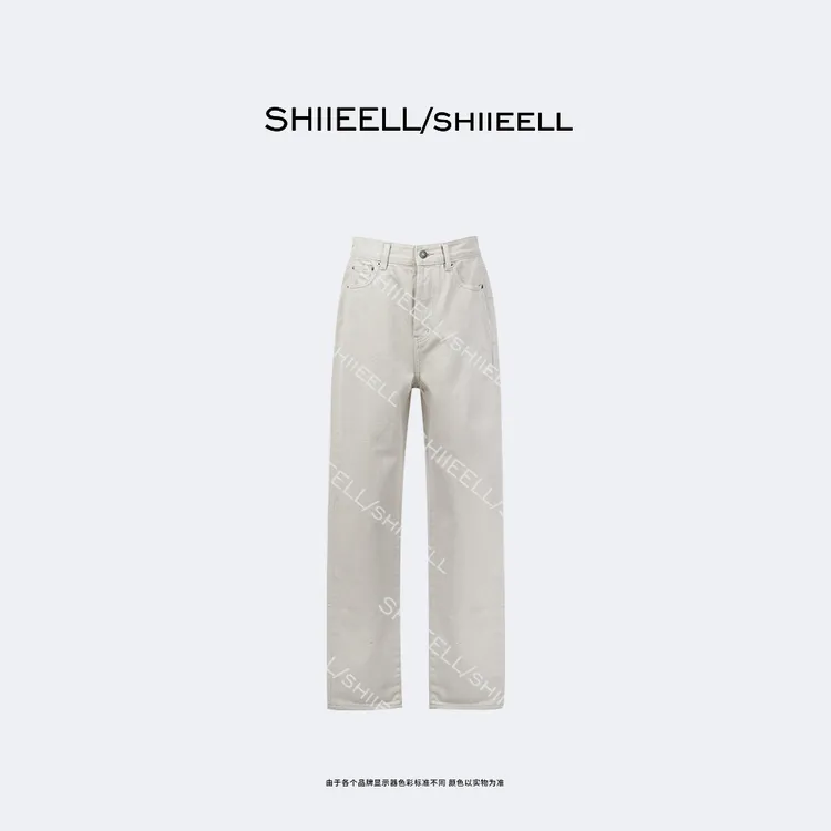 SHIIEELL高智感百搭白胚染色复古全棉直筒休闲气质牛仔裤Z8008