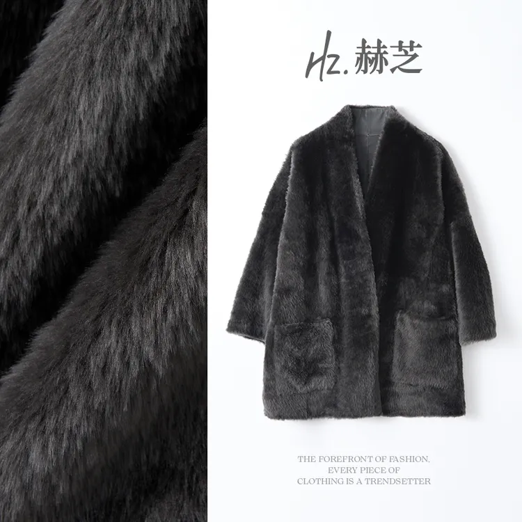 赫芝！西班牙进口羊皮毛一体拉贡女装中长款皮草外套