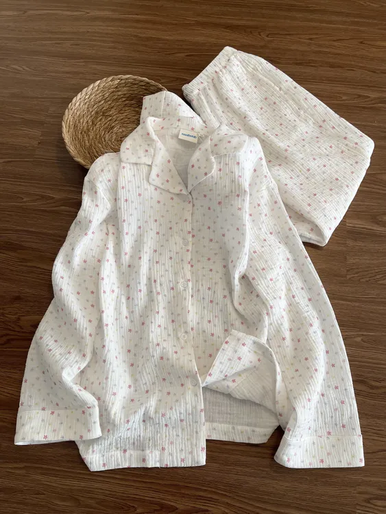 【DMXJ大梦想家】甜美温柔慵懒感碎花睡衣女春秋新款休闲家居服套装