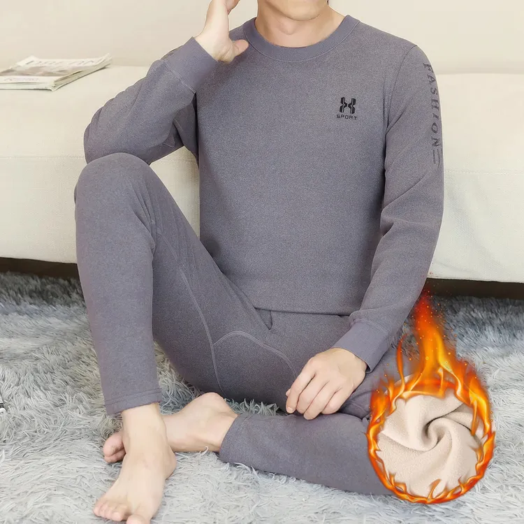 男士保暖内衣中青年加绒加厚线衣线裤棉毛衫冬季防寒秋衣秋裤套装