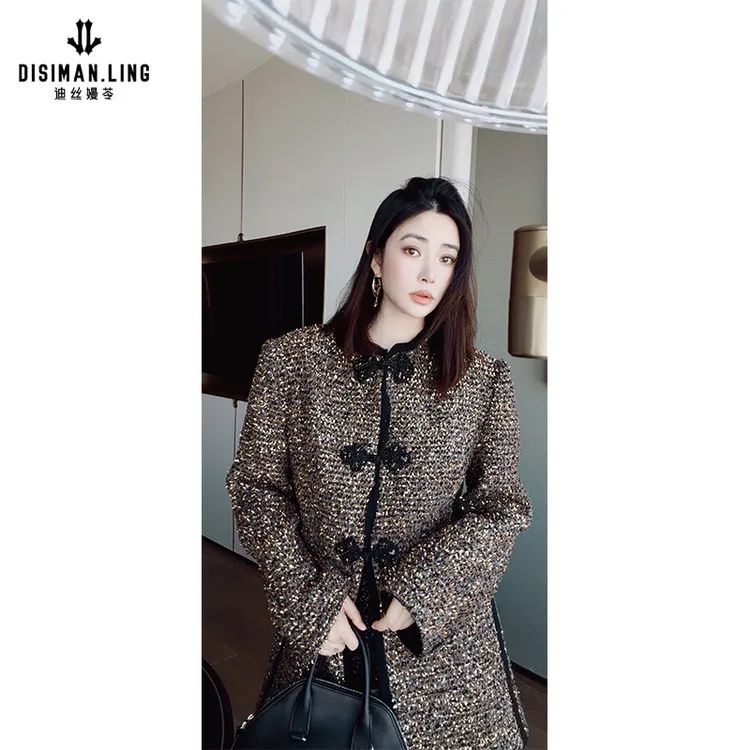 【迪丝嫚苓】绵羊毛金色外套修身气质百搭原创设计小众优雅秋冬保暖