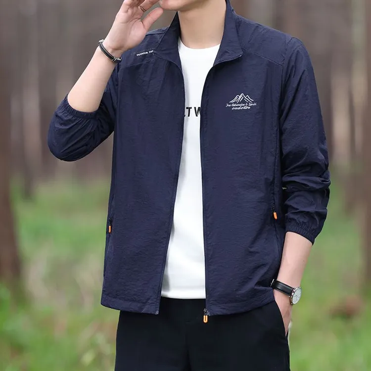 速干冰丝防晒衣男夏季薄款外套男装立领夹克户外钓鱼大码运动上衣