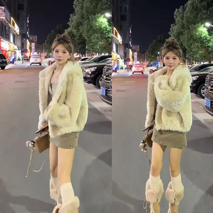 冬季搭配一整套法式慵懒风套装百搭连帽外套高腰短裙两件套