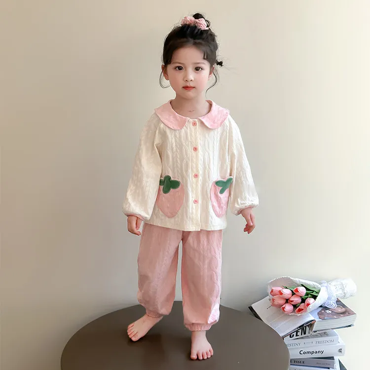 女童睡衣春秋女孩宝宝洋气长袖可爱家居服套装儿童纯棉开衫空调服