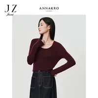【48支18针无缝一体】玖姿安娜蔻全羊毛打底针织衫女新款KWFQ31010