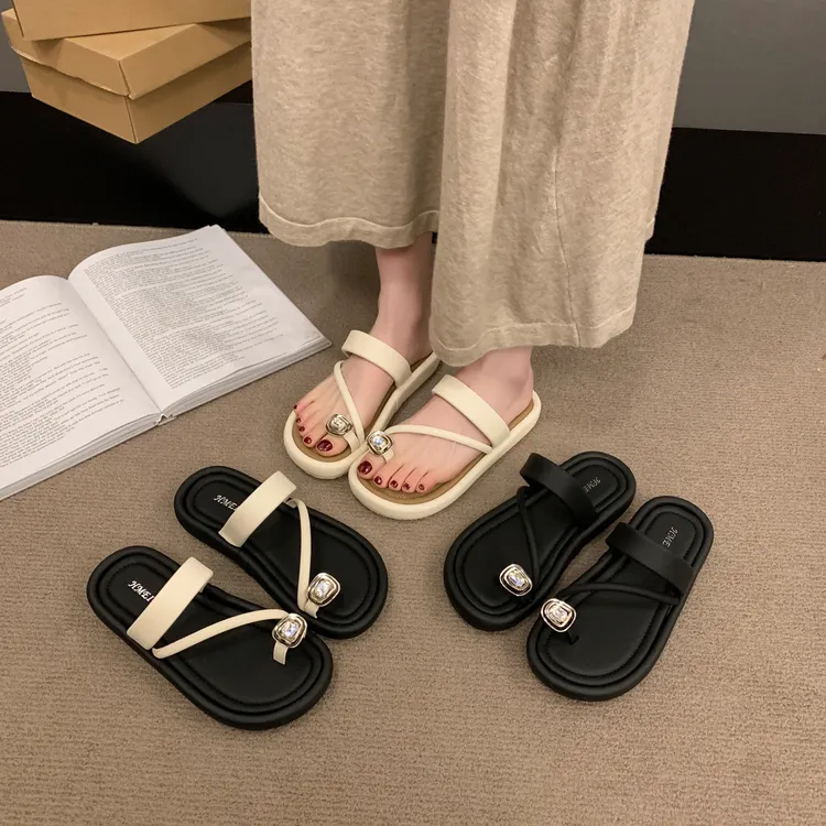 法式一字带夹脚套趾女外穿2025年夏季新款厚底时尚百搭懒人凉拖鞋