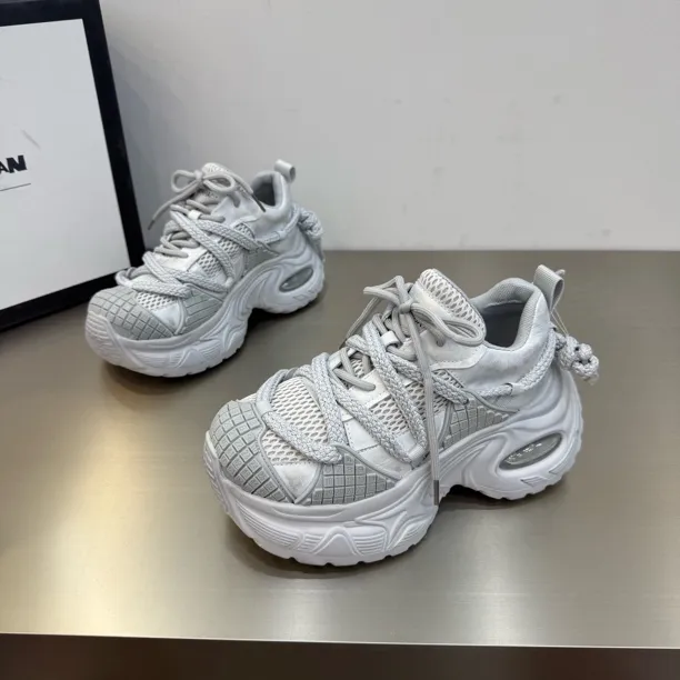 新款厚底松糕交叉绑带四季网面老爹鞋底厚6公分洋气时尚百搭舒适